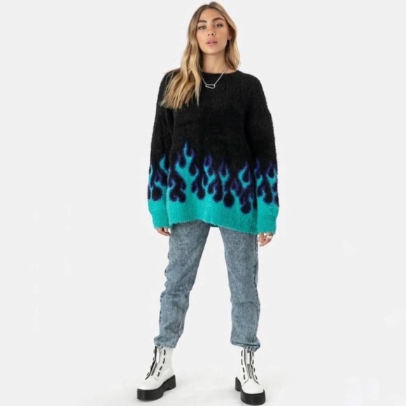 Adika “Slow burn” flame sweater in black blue & purple, made famous on TikTok - Picture 4 of 15
